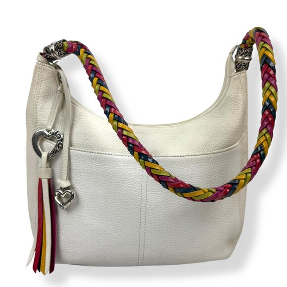 BRIGHTON Barbados Ziptop Hobo white leather shoulder bag with rainbow strap - Picture 2 of 16